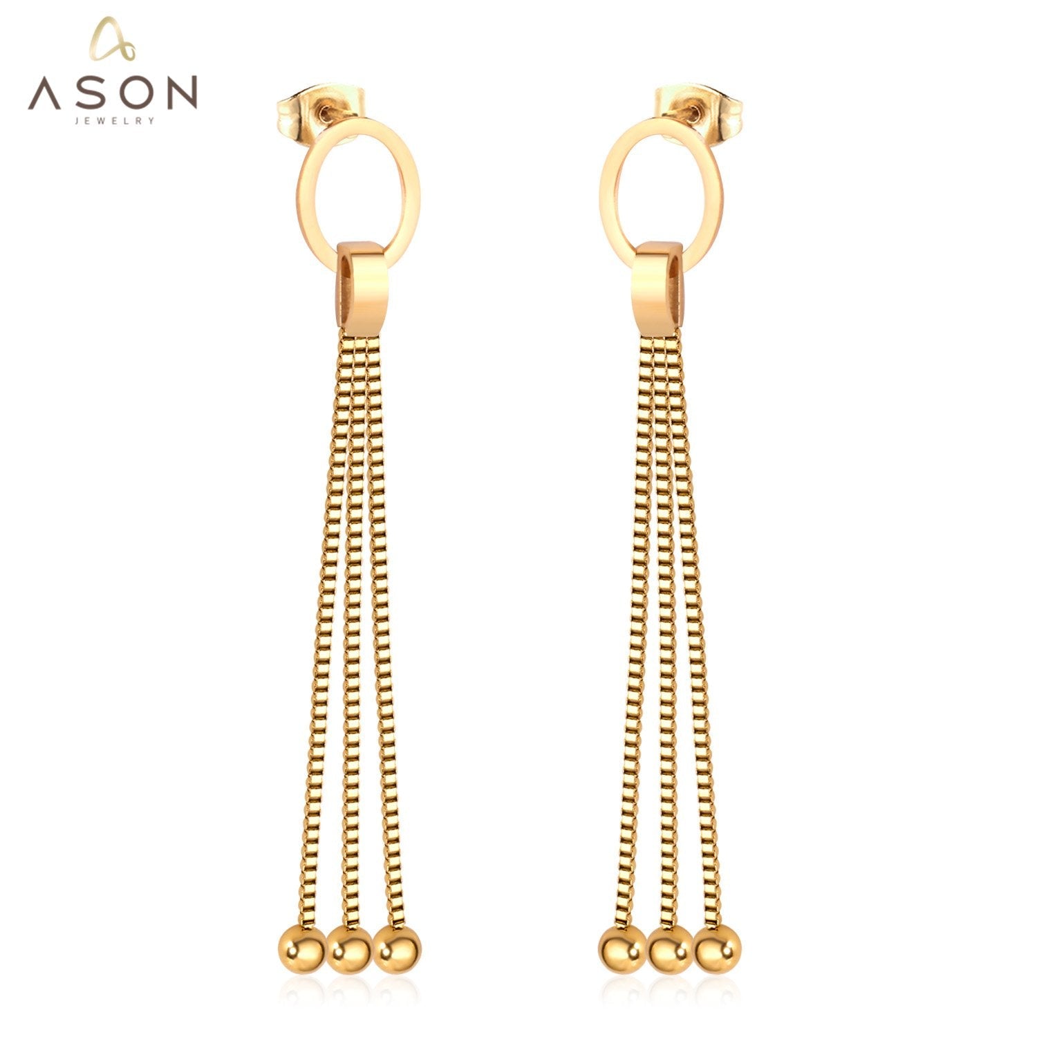ASON Modern Statement Drop Earring with Steel Ball Tassel Dangle Earrings Stainless Steel Jewelry for Women Girl Party Gift asonjewelry